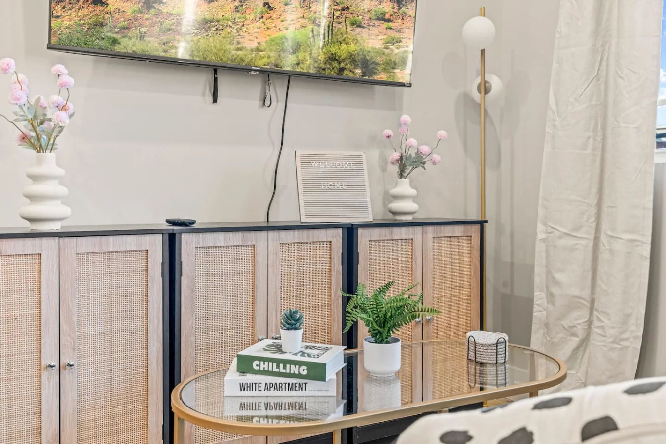Relax in the living room and watch your favorite shows, lounging is a great way to unwind after a long day.