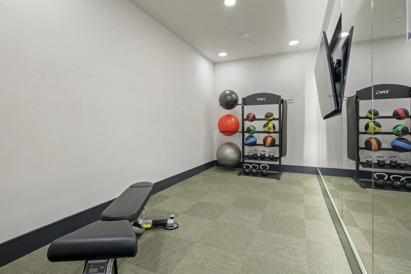 Spacious, well-lit gym equipped with a variety of cardio machines, free weights, and strength-training equipment.