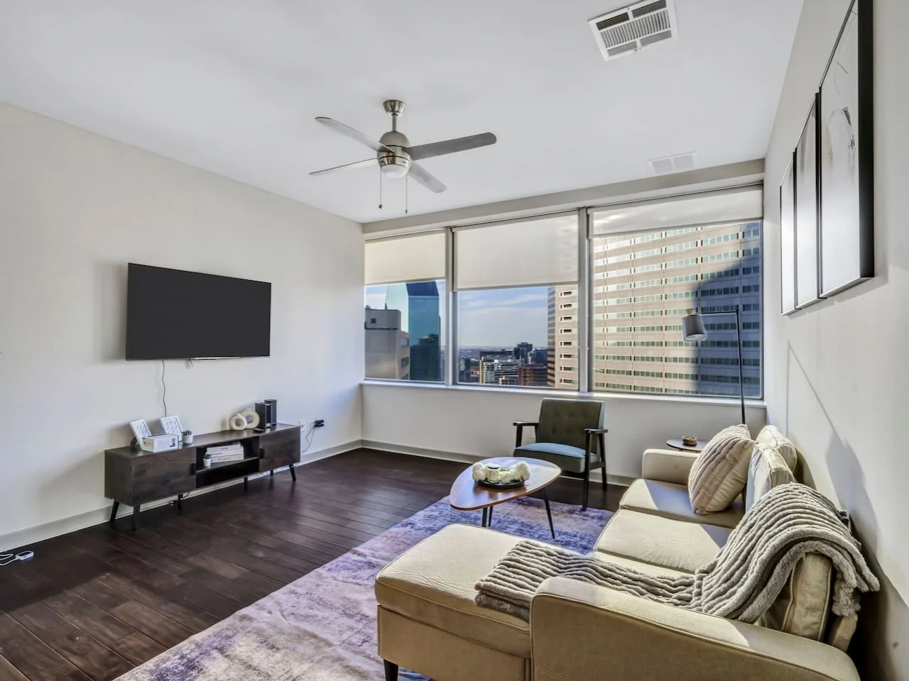 As you take a seat in the living room, the comfortable furniture and tasteful design make it easy to unwind.