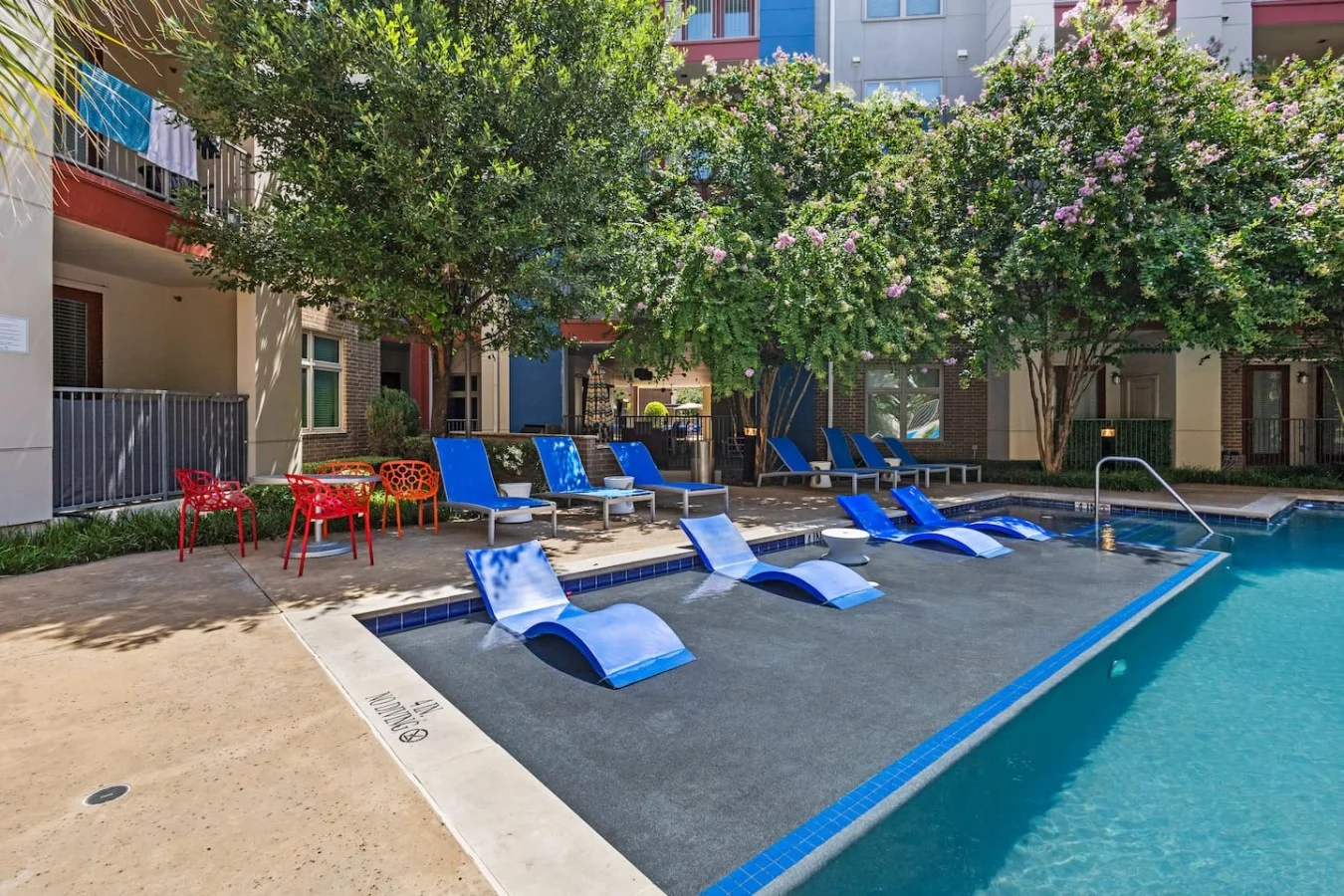 "Kick back on the in-water sun shelf for the ultimate relaxation day."