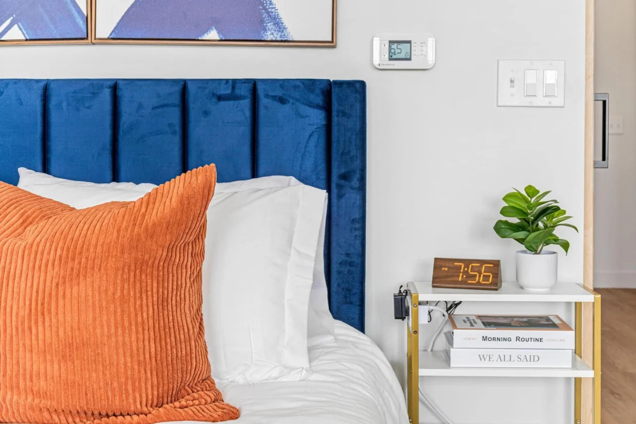 Spacious bedroom with stylish decor, perfect for unwinding after a day of exploring the local area.