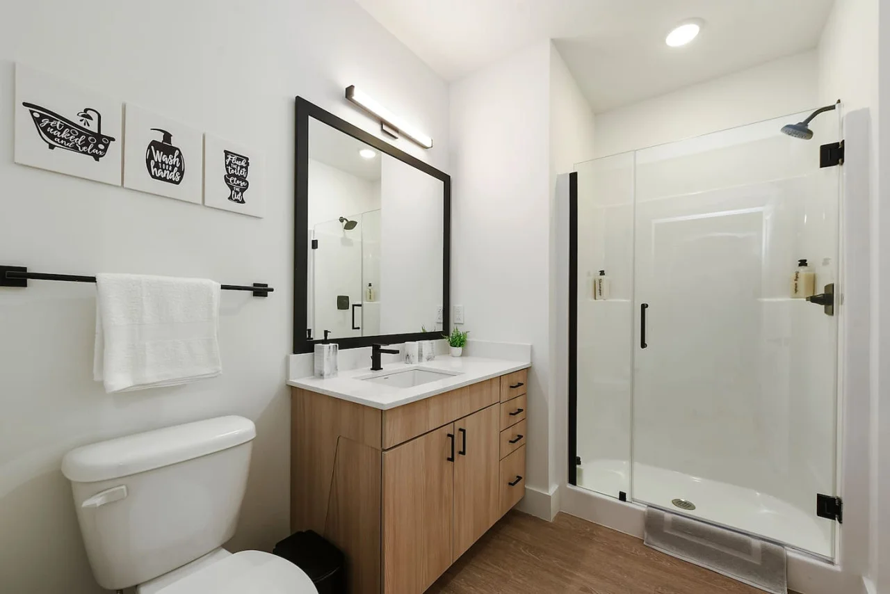 The bathroom is a private sanctuary, with a layout and features that make it the perfect place to rejuvenate.