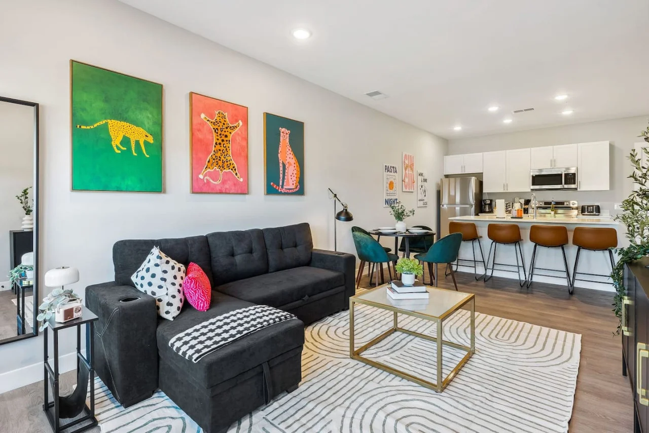 As you take a seat in the living room, the comfortable furniture and tasteful design make it easy to unwind.