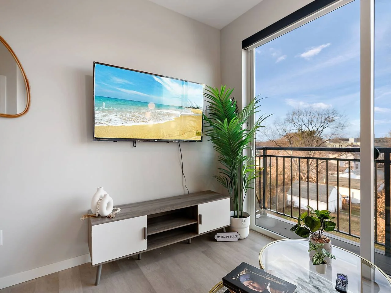 Relax in the living room and watch your favorite shows, lounging is a great way to unwind after a long day.