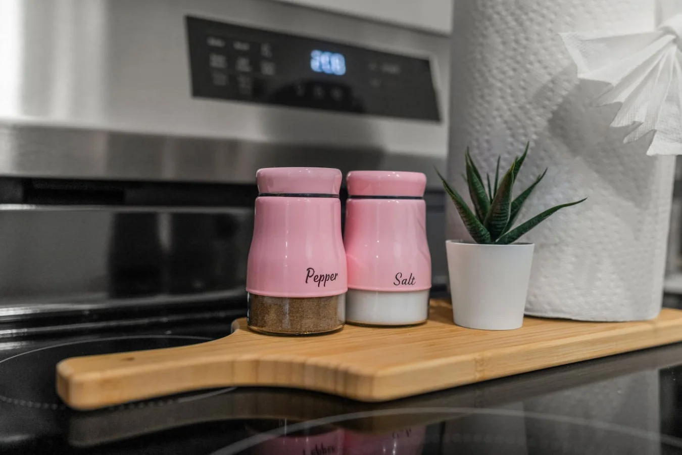 Salt/pepper shaker and paper towel to for cooking/eating.