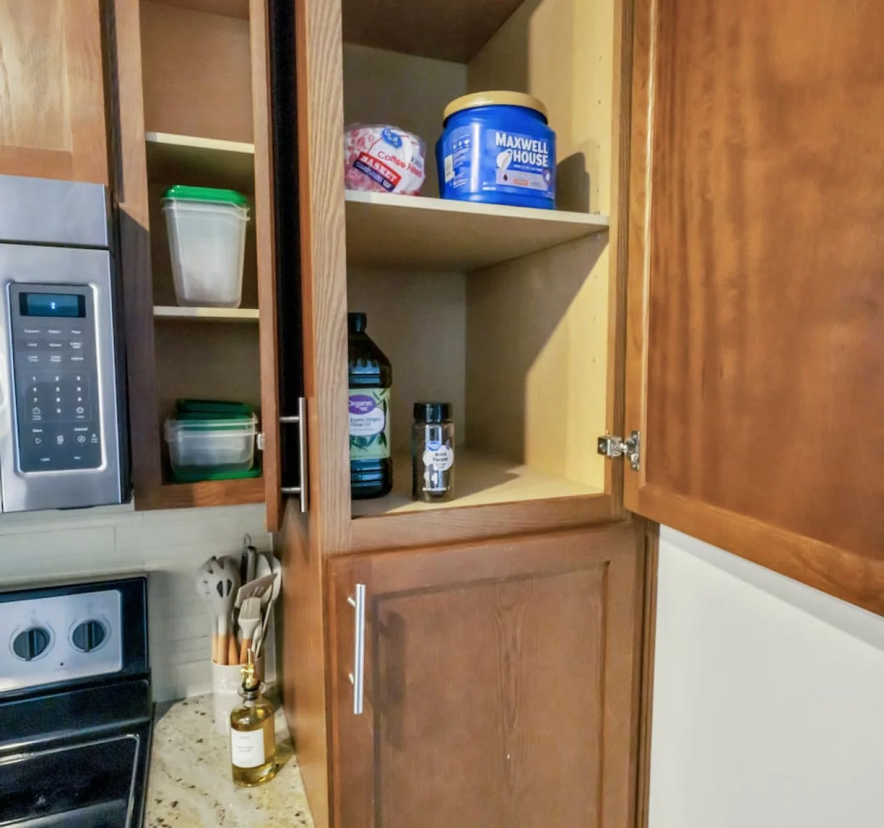 As you approach kitchen the elegant layout and well-stocked shelves make it the ideal spot to relax.