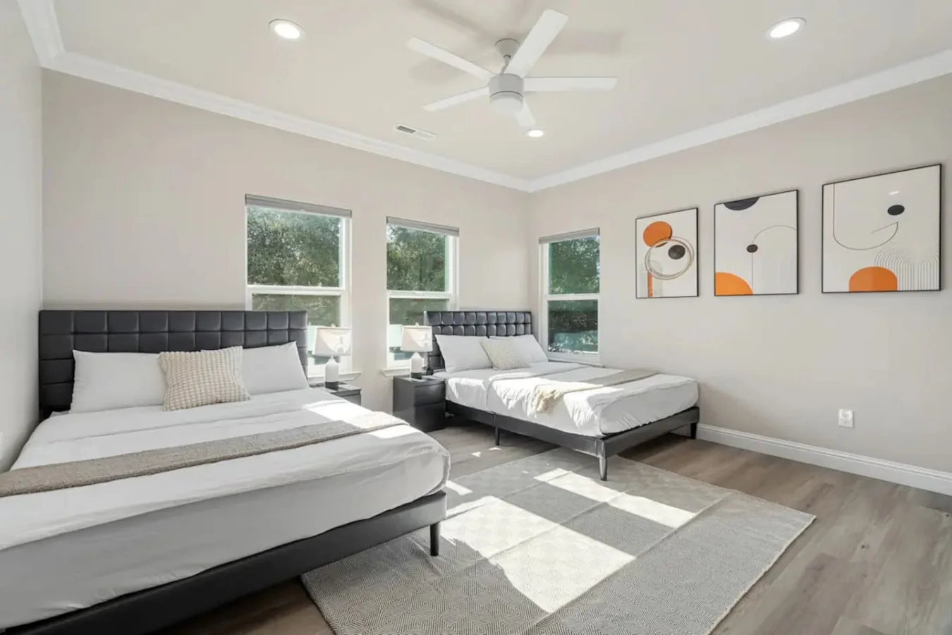 Spacious bedroom 1 with 2 queen beds