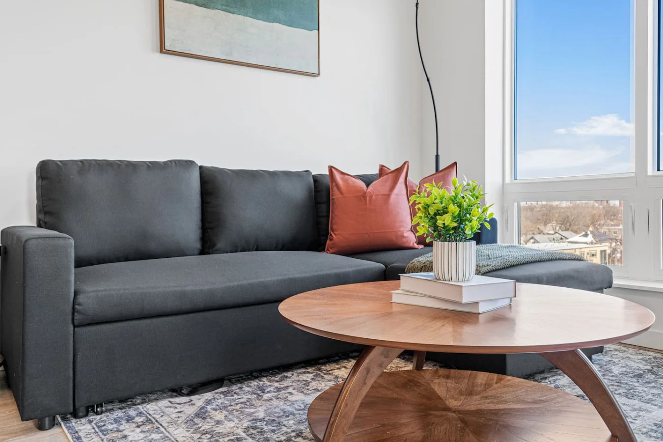 As you take a seat in the living room, the comfortable furniture and tasteful design make it easy to unwind.