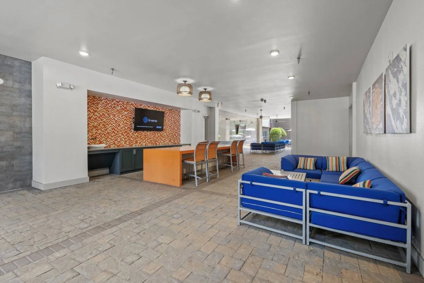 "Covered outdoor lounge made for game days and relaxing."