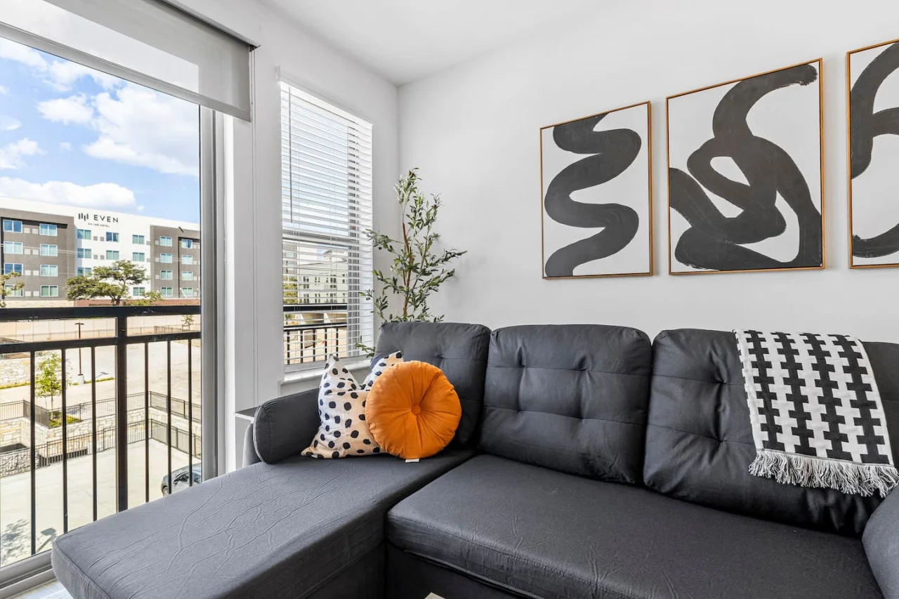 As you take a seat in the living room, the comfortable furniture and tasteful design make it easy to unwind.