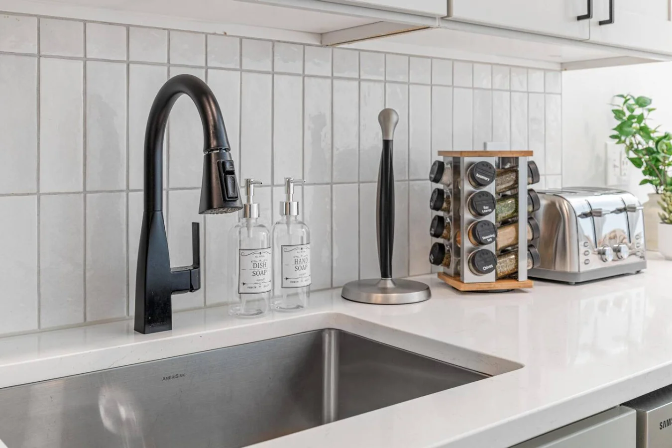 Fresh, flowing water and hand soap ready—keeping your kitchen clean and convenient.