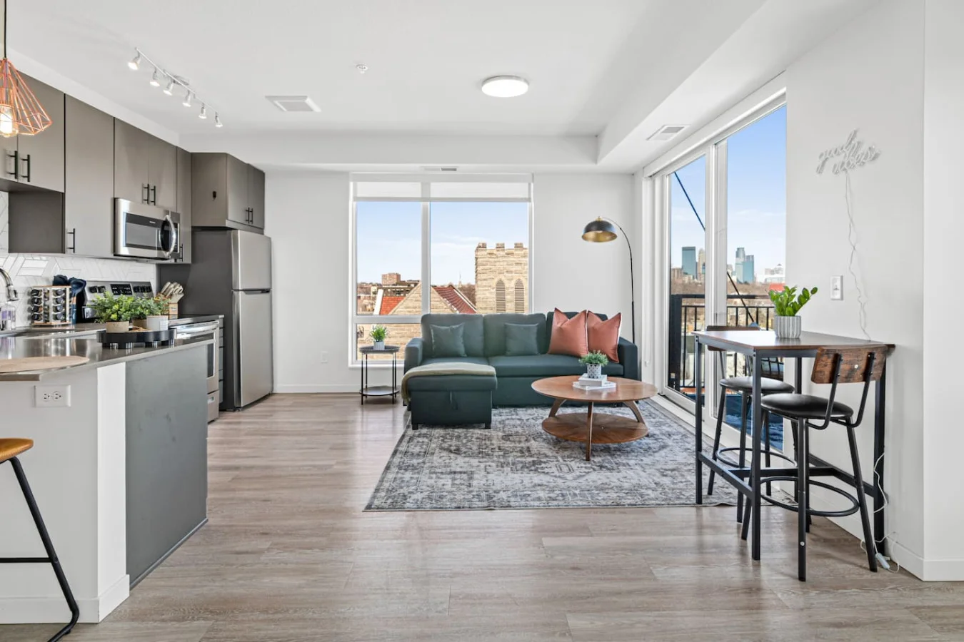 Spacious living room with stylish decor, perfect for unwinding after a day of exploring the local area.