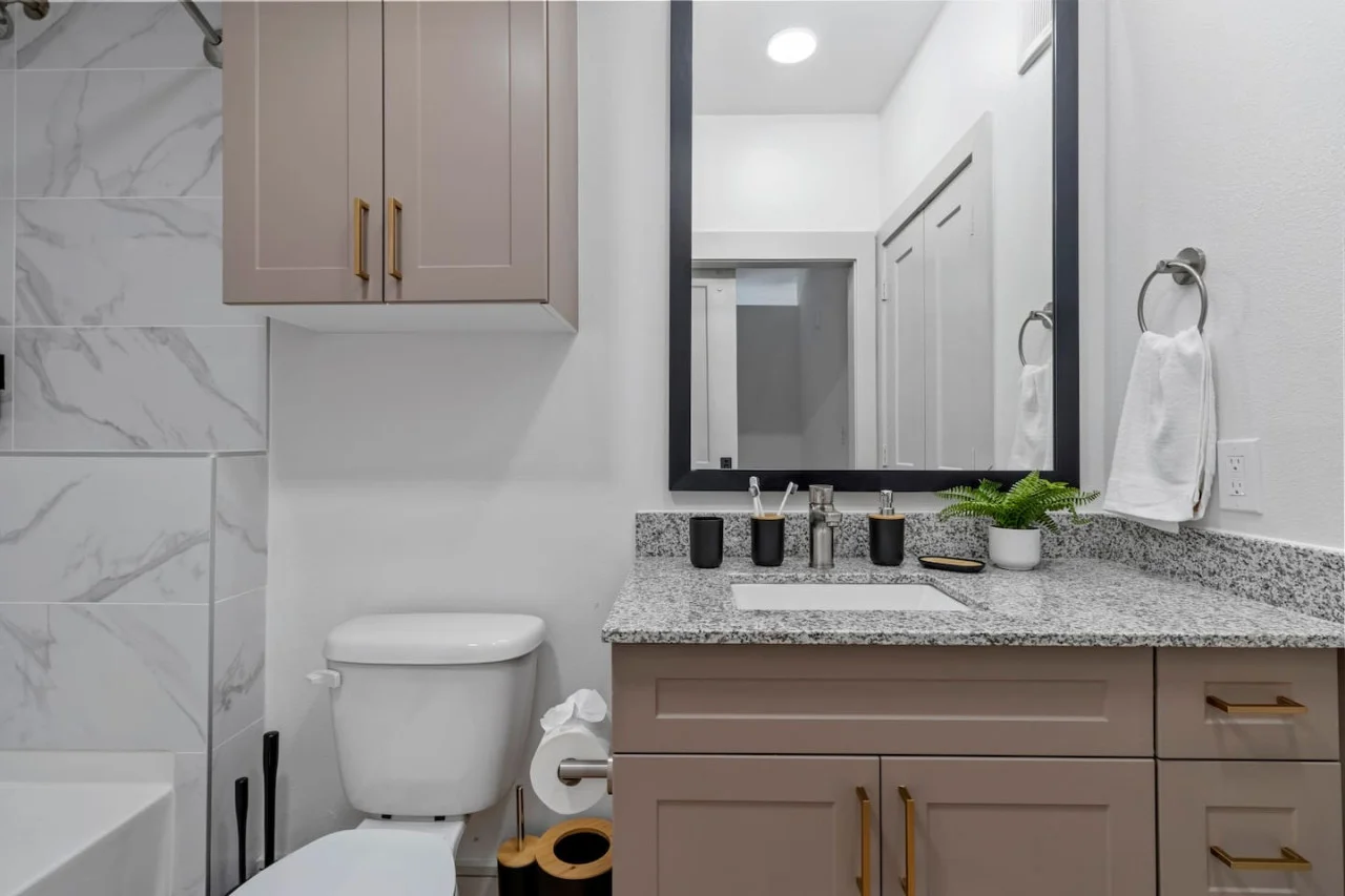 The bathroom is a private sanctuary, with a layout and features that make it the perfect place to rejuvenate.