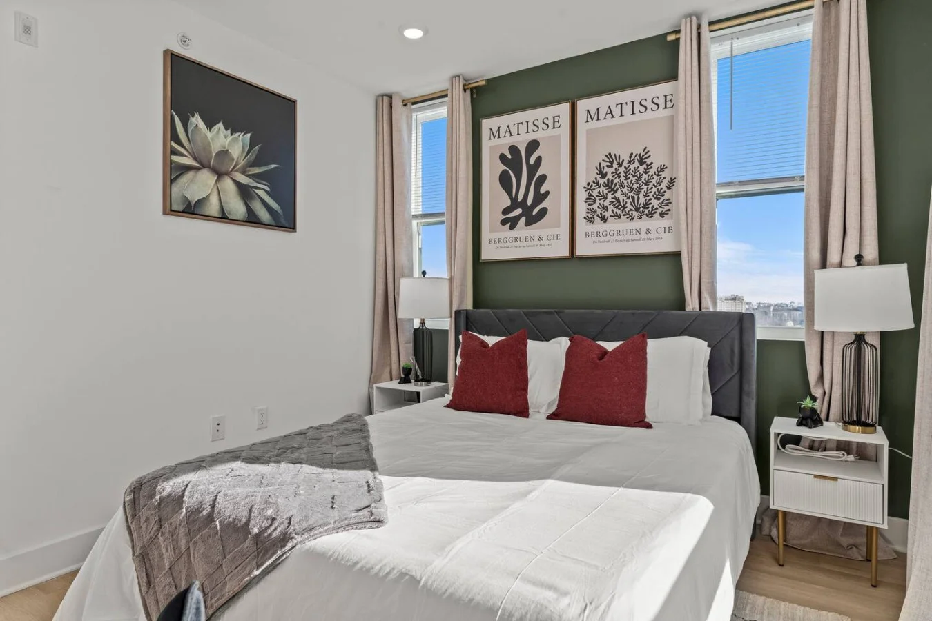 As you lie back on the queen bed, you are surrounded by elegant decor and a soothing color palette that calms the senses.