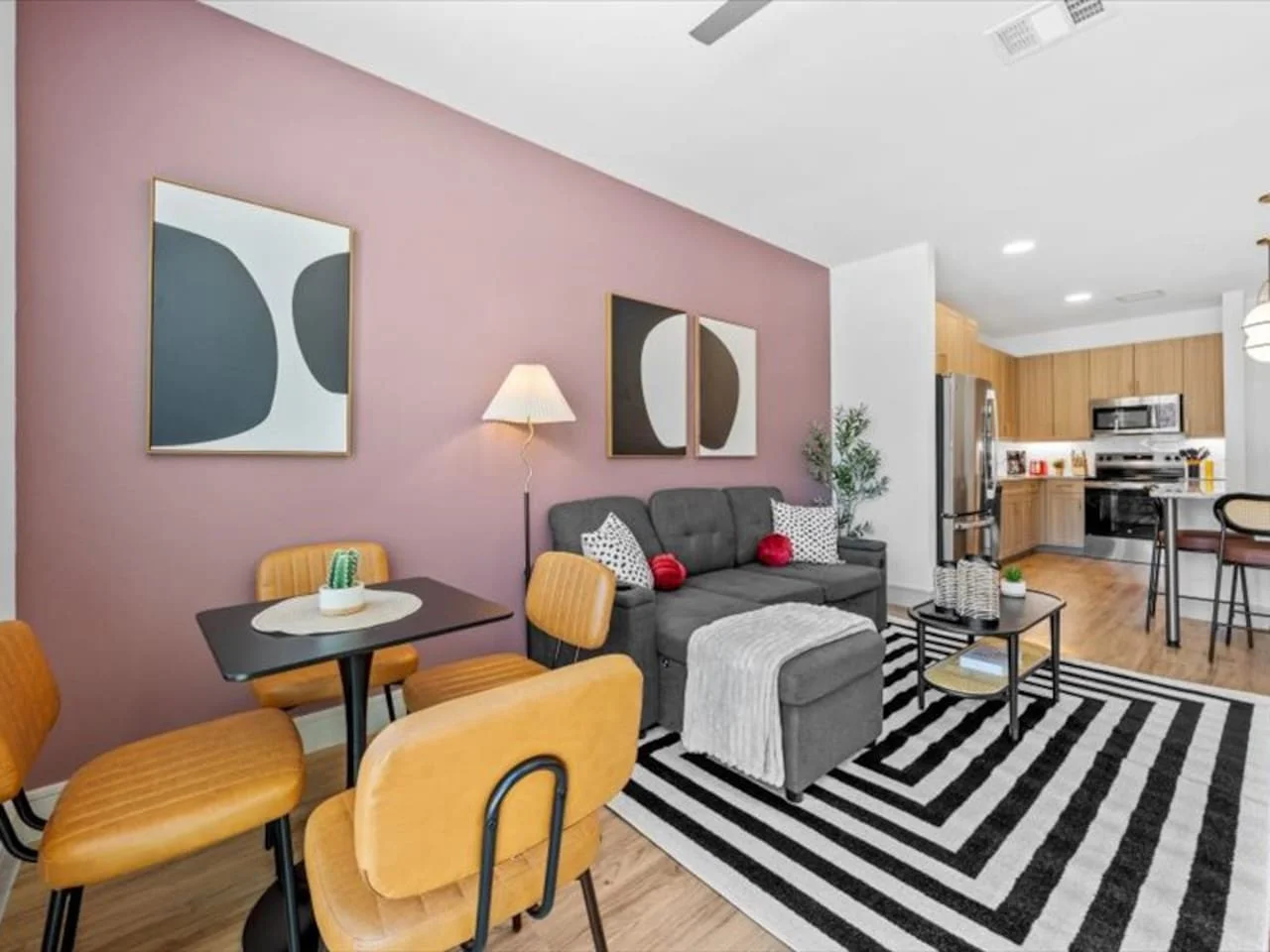 Spacious living room with stylish decor, perfect for unwinding after a day of exploring the local area.