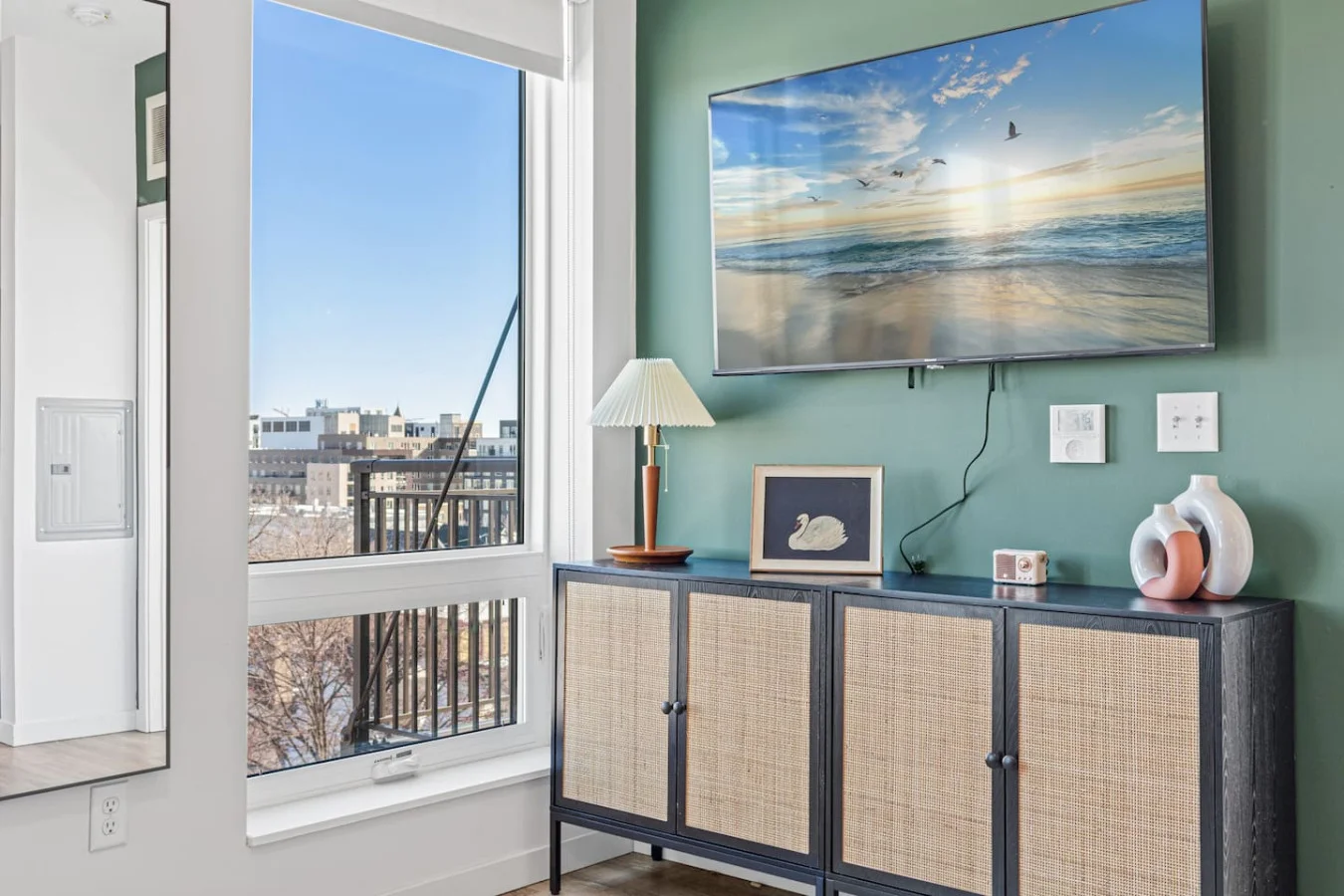 Relax in the living room and watch your favorite shows, lounging is a great way to unwind after a long day.