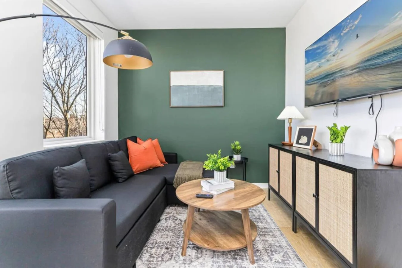 Relax in the living room and watch your favorite shows, lounging is a great way to unwind after a long day.