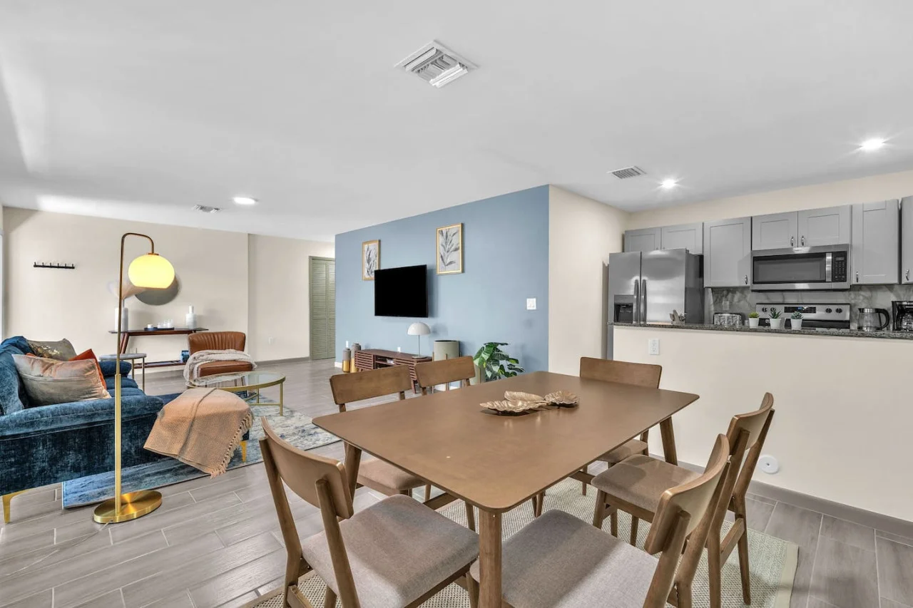 The dining area invites you to savor every moment, whether enjoying a quiet meal or hosting a festive gathering.