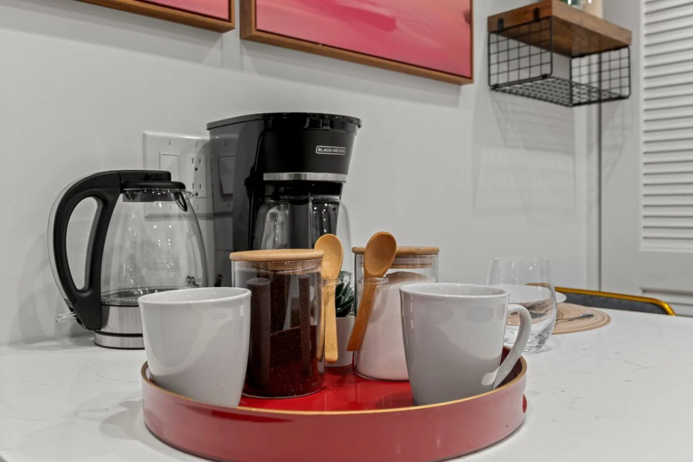 Fuel your mornings at our cozy coffee & tea station—everything you need for the perfect start to your day!