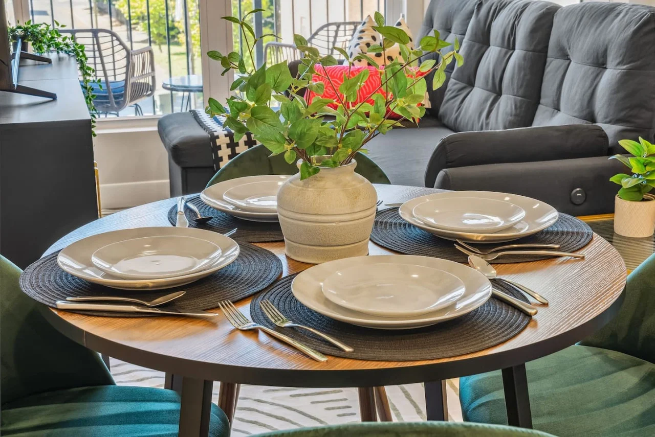 The dining area encourages you to gather with friends, enjoy a drink, and create lasting memories.