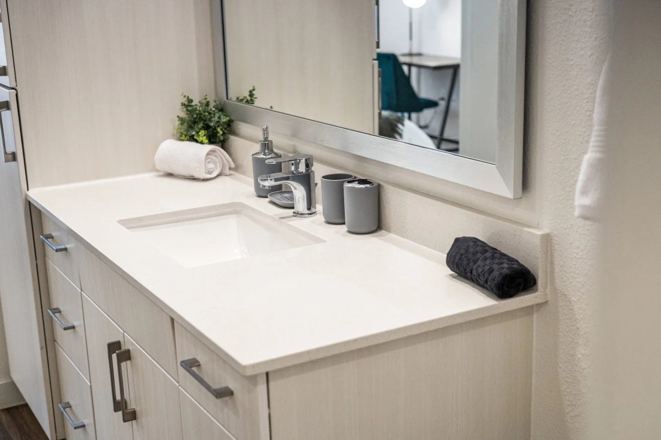 Spotless and stylish bathroom vanity with all the essentials for a comfortable stay.