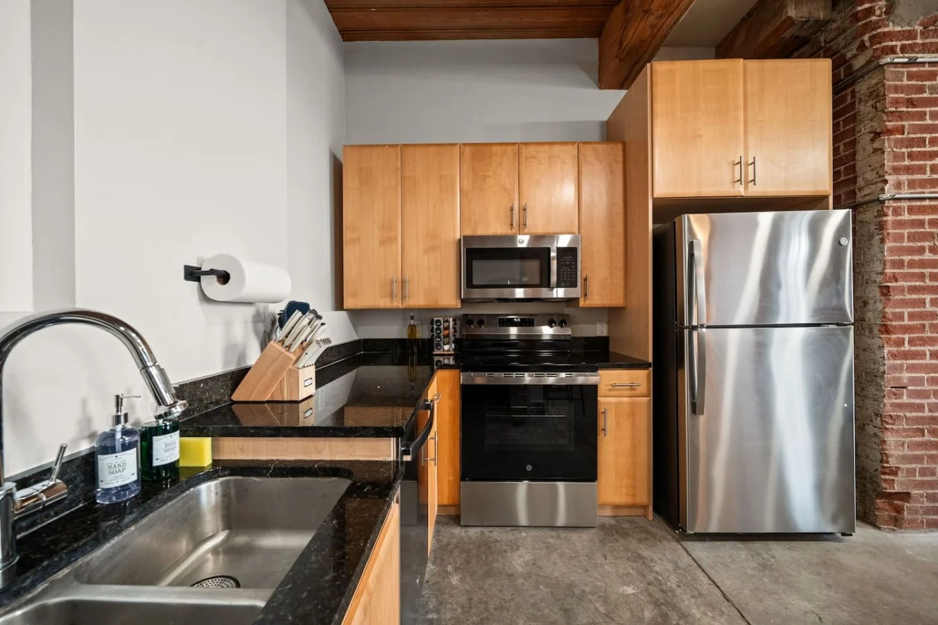 Brand-new stainless steel appliances.