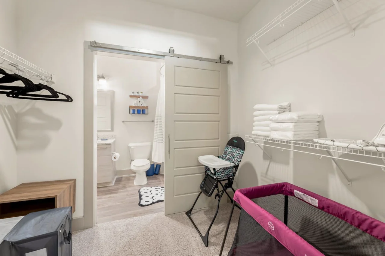 As you step into the bathroom, the clean lines and soothing colors create a space where you can relax and refresh.