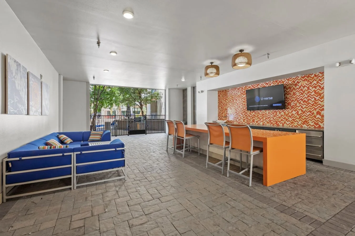 "Shaded high-top seating designed for effortless entertaining."