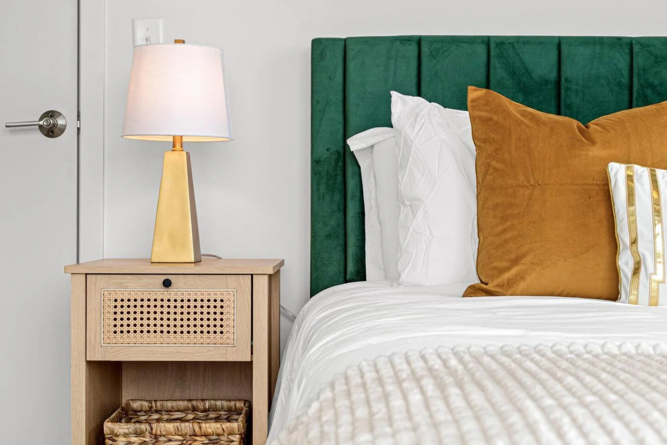 The bedroom’s serene ambiance invites you to relax, with a plush bed that promises a restful night's sleep.