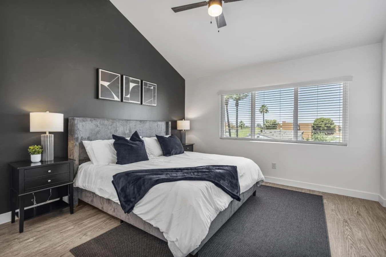The bedroom’s serene ambiance invites you to relax, with a plush bed that promises a restful night's sleep.