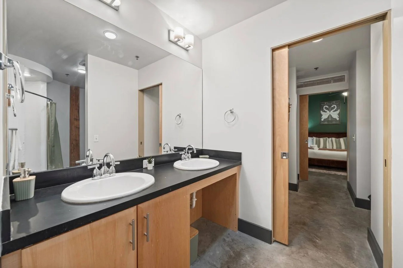 Double sinks in the Master bathroom make sharing space easy.
