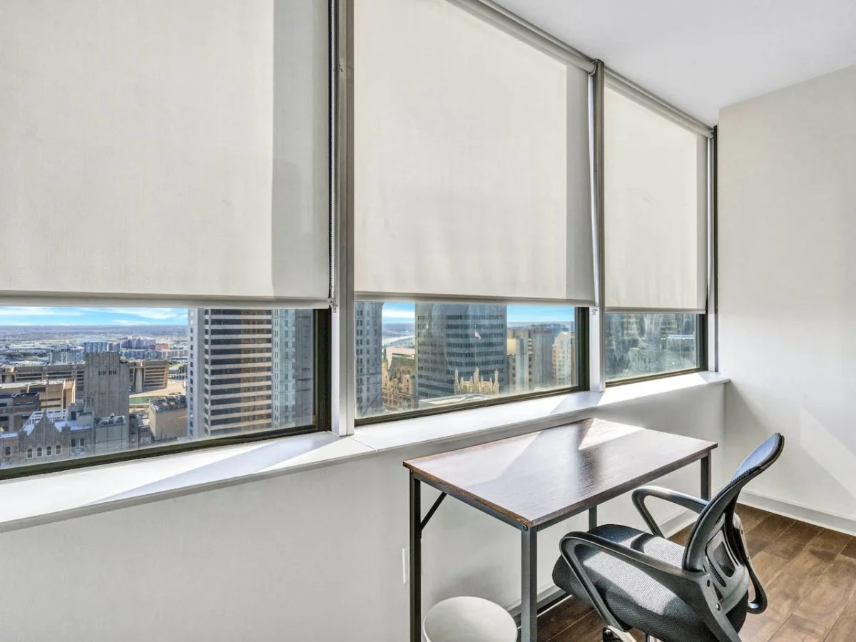 This cozy workspace area is perfect for productivity. Enjoy natural light, a comfortable chair, and a stylish desk setup. Ideal for work-from-home needs or planning your Dallas adventures.