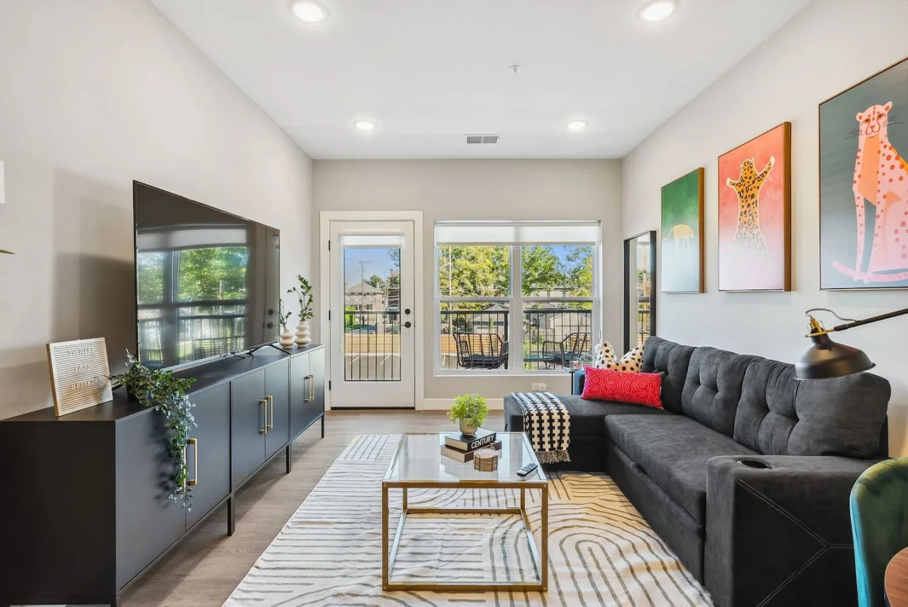 Relax in the living room and watch your favorite shows, lounging is a great way to unwind after a long day.
