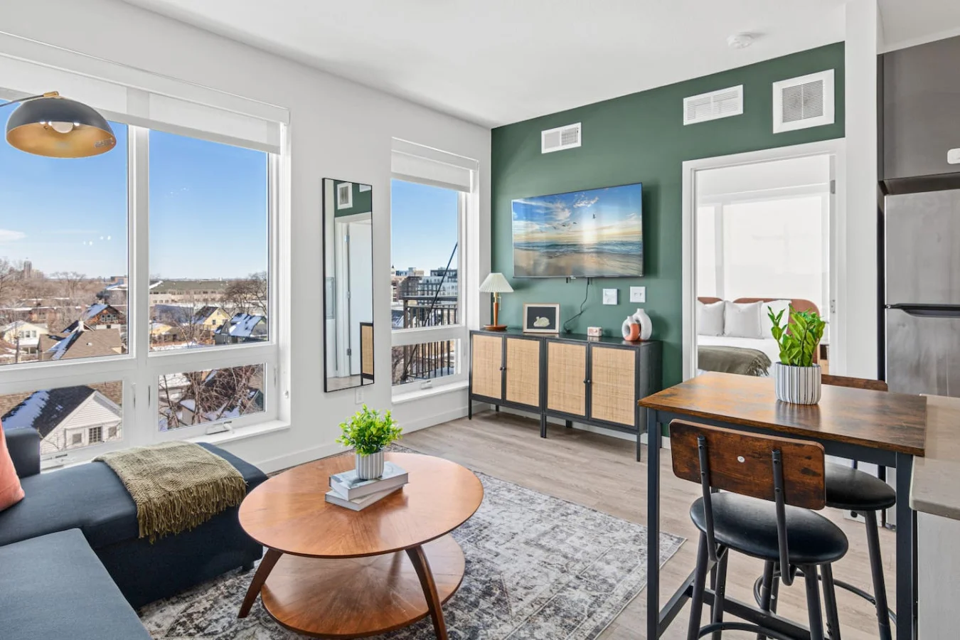 As you take a seat in the living room, the comfortable furniture and tasteful design make it easy to unwind.