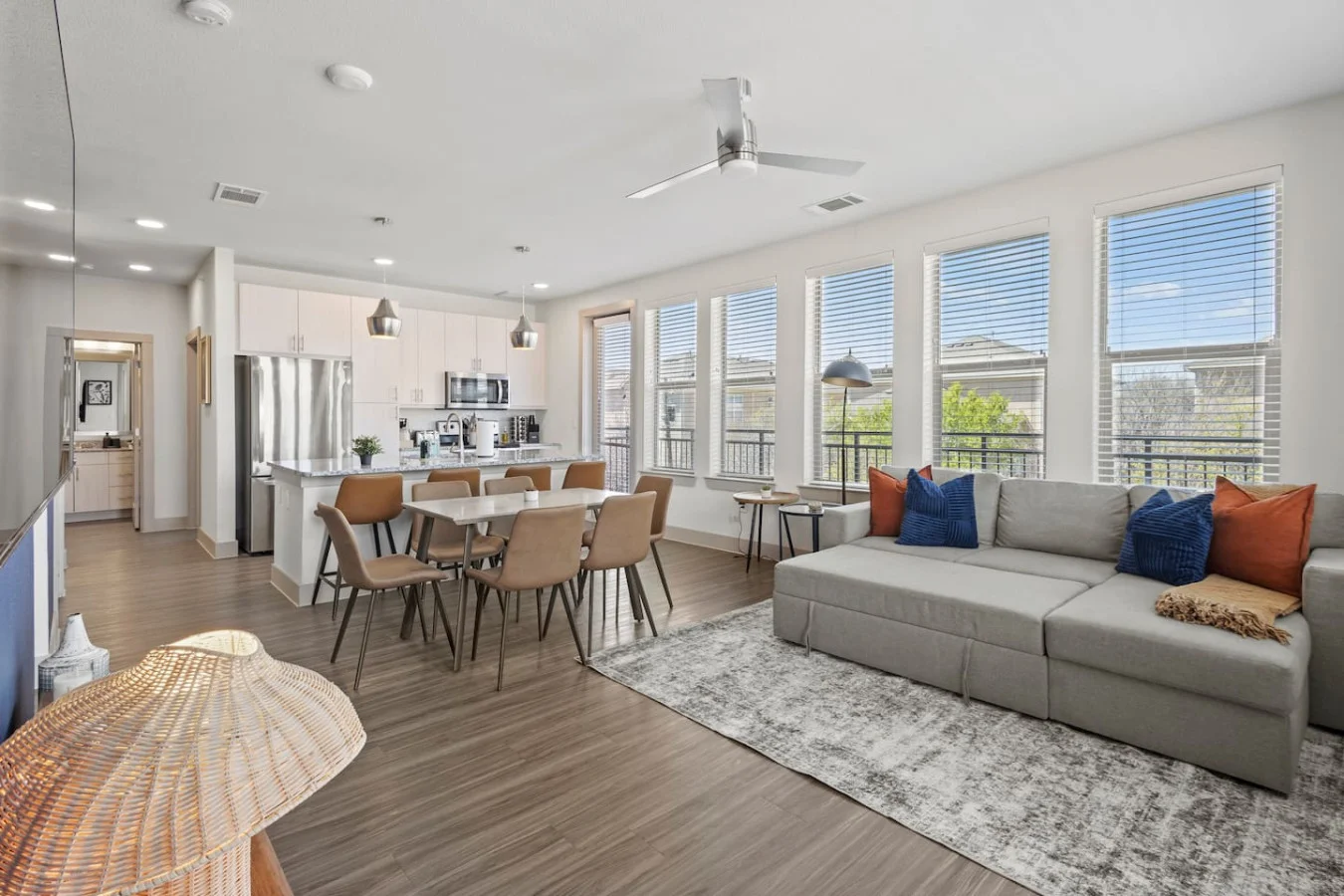 Spacious living room with stylish decor, perfect for unwinding after a day of exploring the local area.