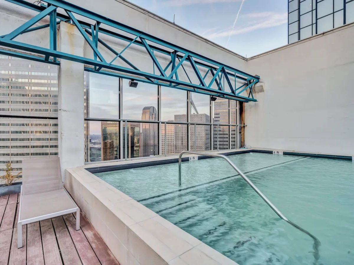 Sparkling private pool with lounge chairs and plenty of space to soak up the sun, ideal for lazy afternoons and refreshing dips.