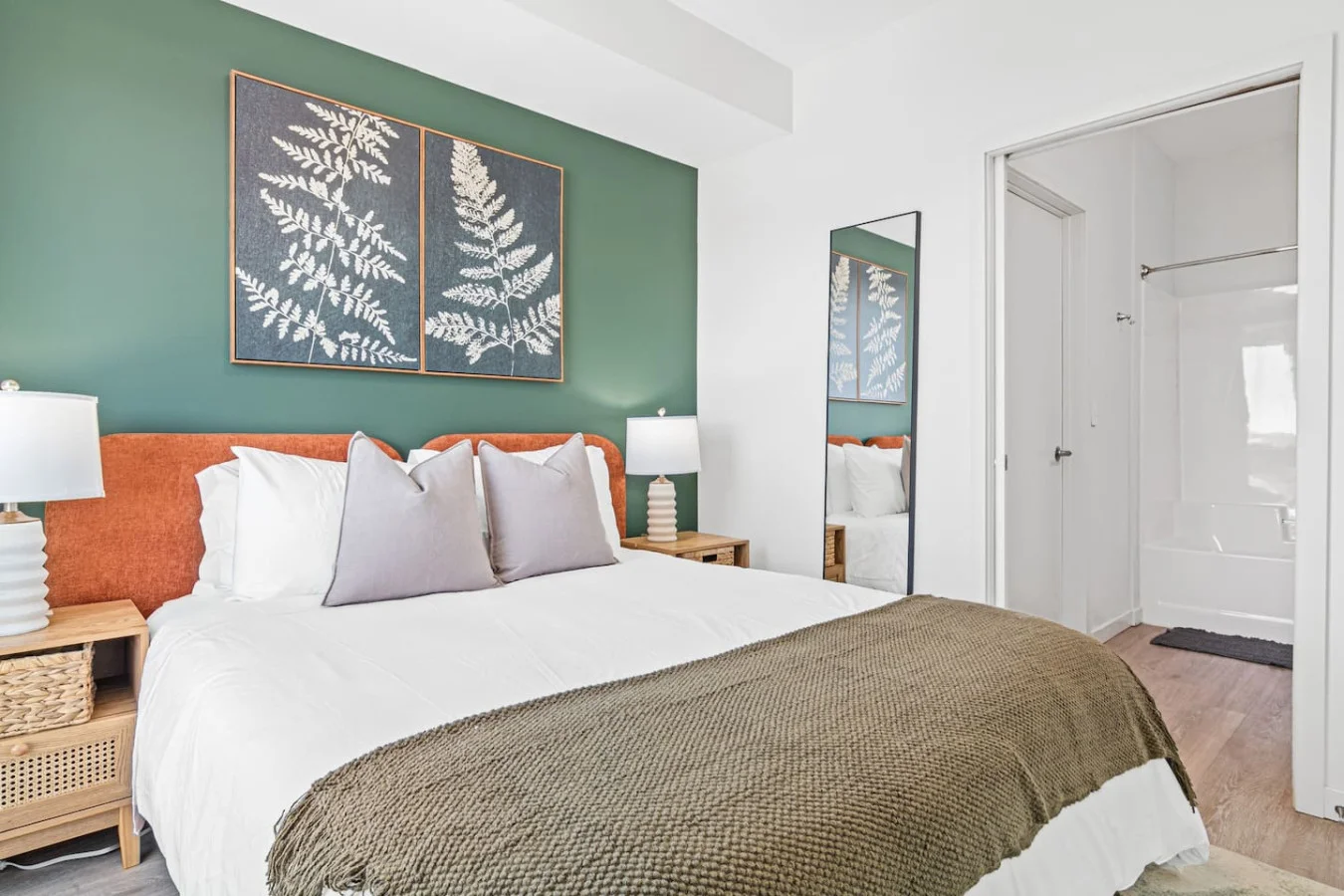 As you enter the bedroom, the comfortable bedding and peaceful atmosphere create the perfect retreat from the day.