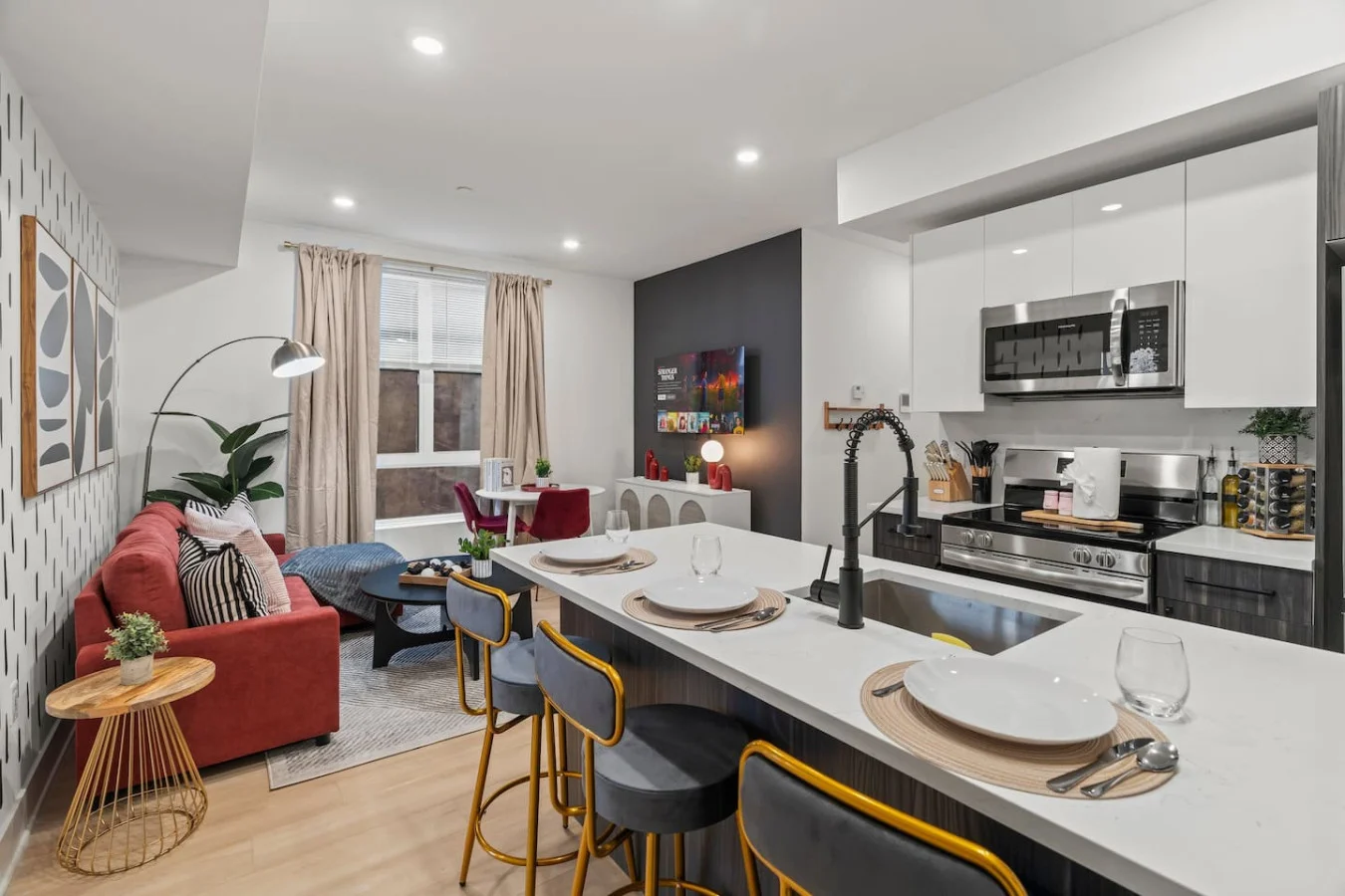 The dining area encourages you to gather with friends, enjoy a drink, and create lasting memories.