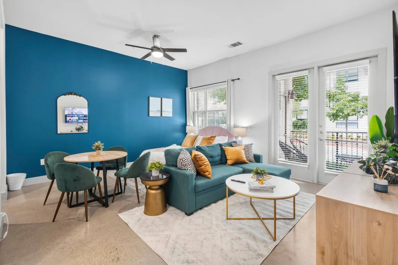 "Spacious open layout combining relaxed living, dining, and sleeping areas into one cohesive retreat."