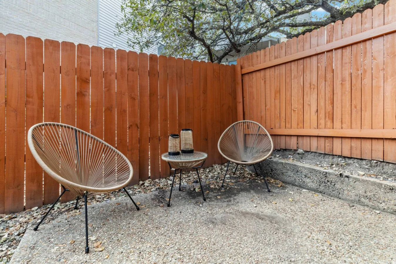 Private patio with outdoor seating—perfect to unwind