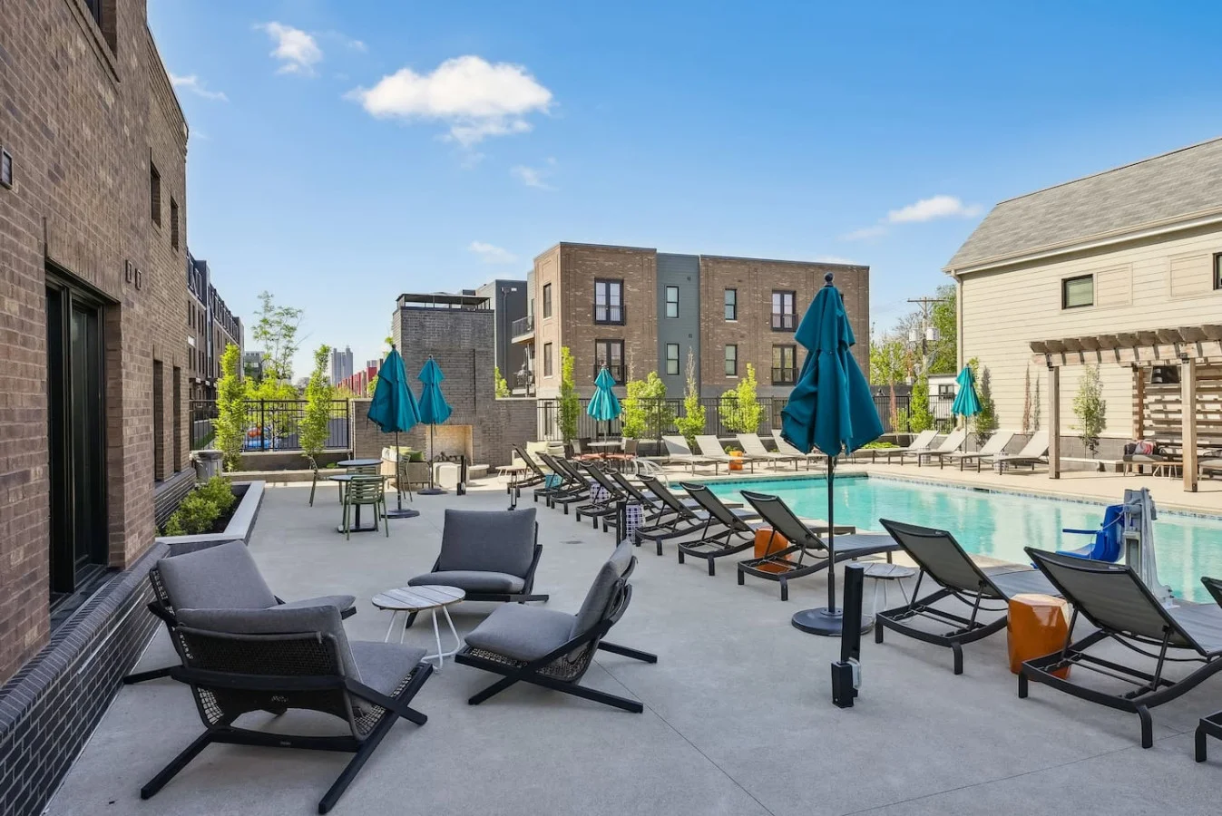 The outdoor areas’ plush seating beckons you to sink in and relax, surrounded by light and airy decor.