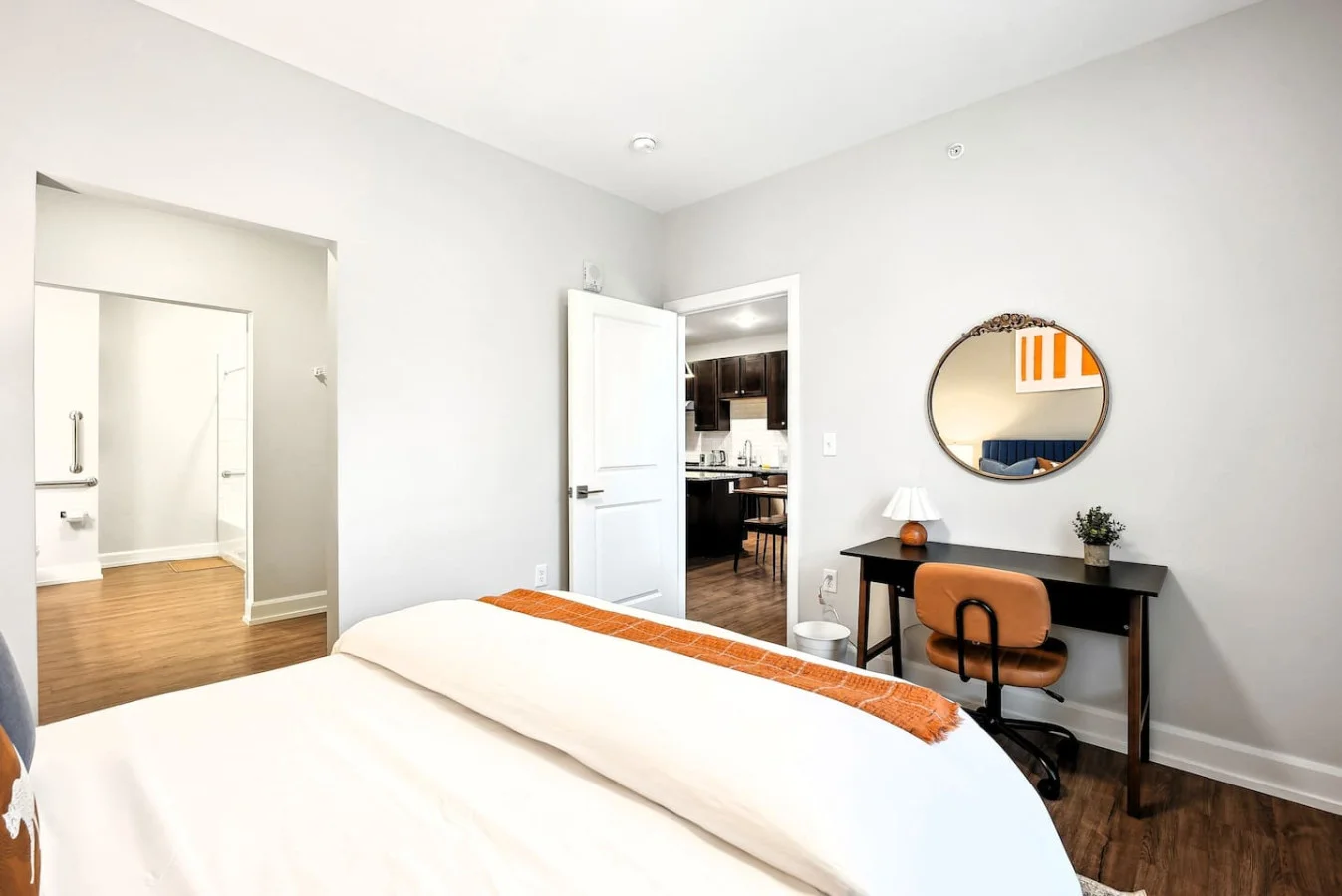 As you enter the bedroom, the sophisticated decor and plush bedding create a space where you can truly unwind.