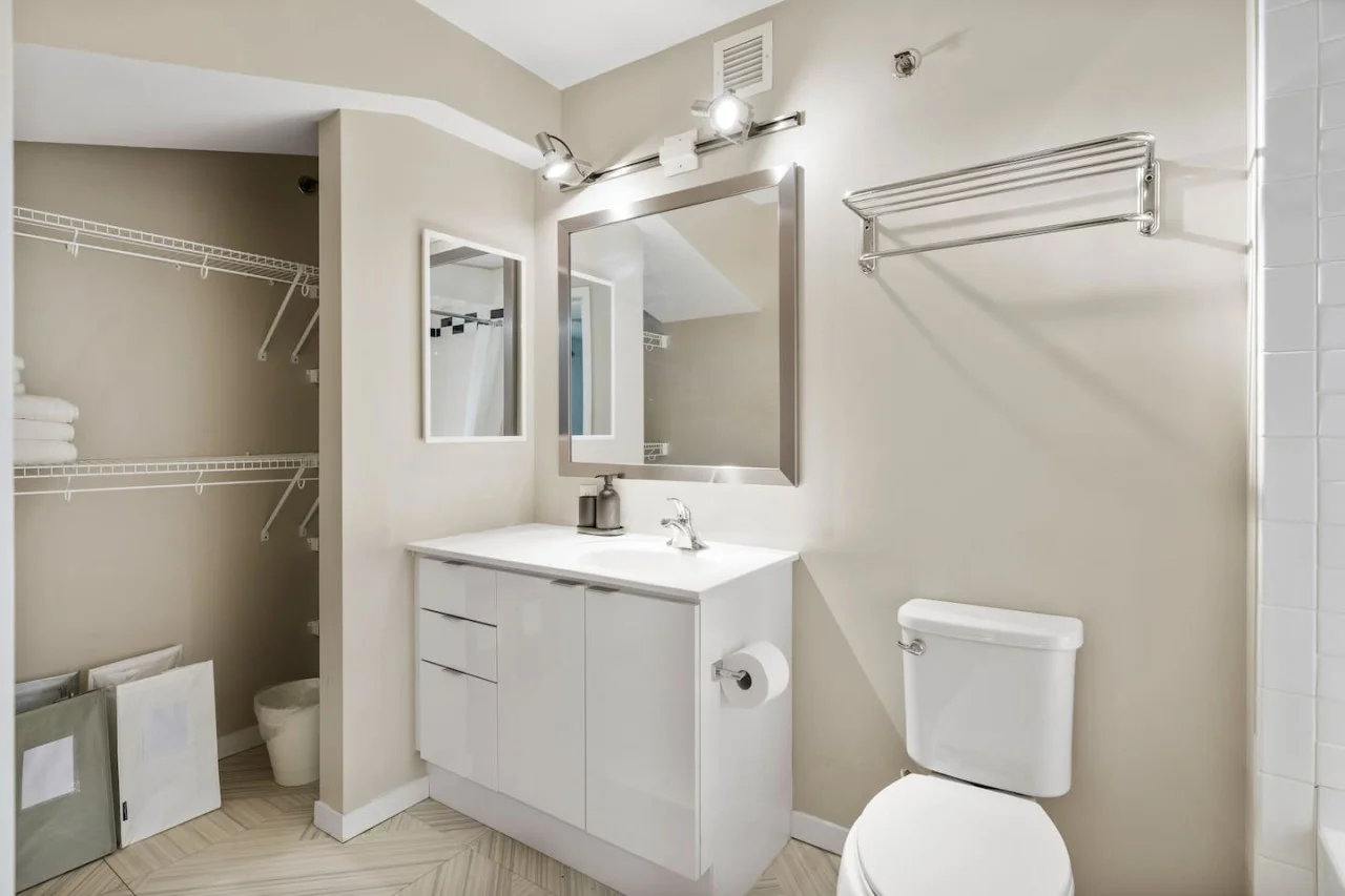 The bathroom is a private sanctuary, with a layout and features that make it the perfect place to rejuvenate.