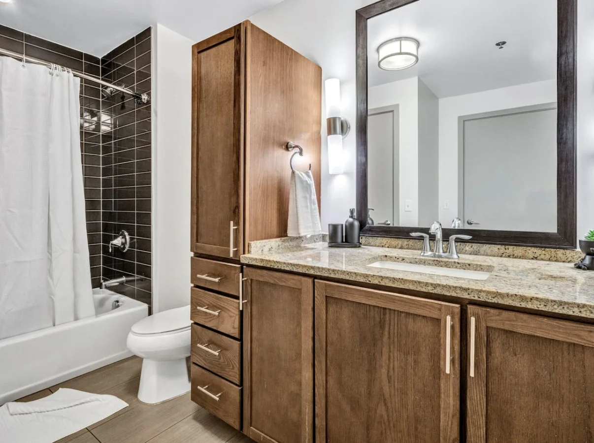 The bathroom is a private sanctuary, with a layout and features that make it the perfect place to rejuvenate.