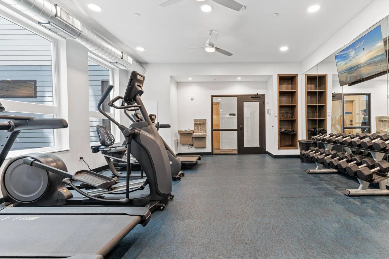 Skip the gym membership! Our modern on-site fitness center is fully loaded with cardio machines and a wide selection of free weights.