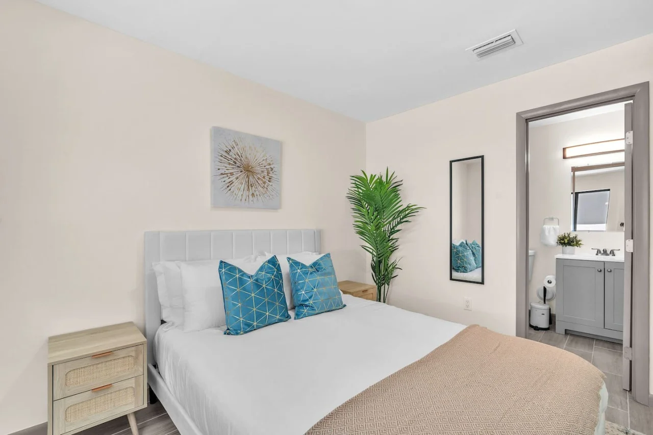 As you enter the bedroom, the sophisticated decor and plush bedding create a space where you can truly unwind.