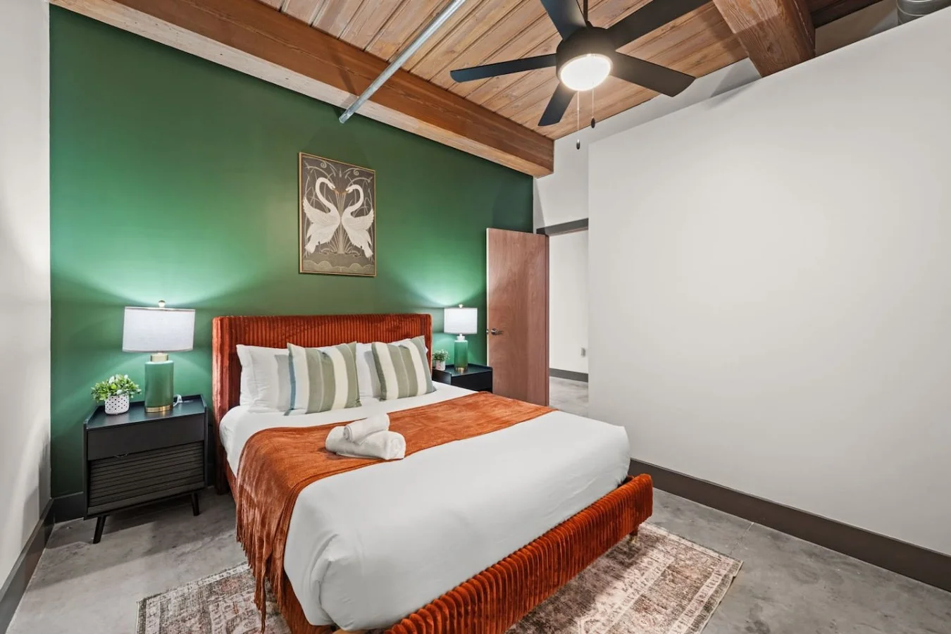 Well-appointed bedroom equipped with Queen-size bed and closet stocked with extra bedding and towels.