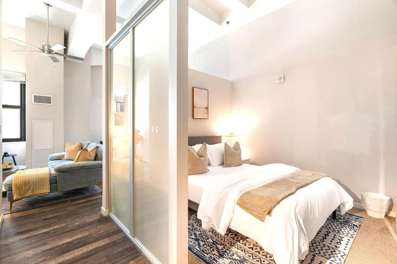 As you enter the bedroom, the sophisticated decor and plush bedding create a space where you can truly unwind.
