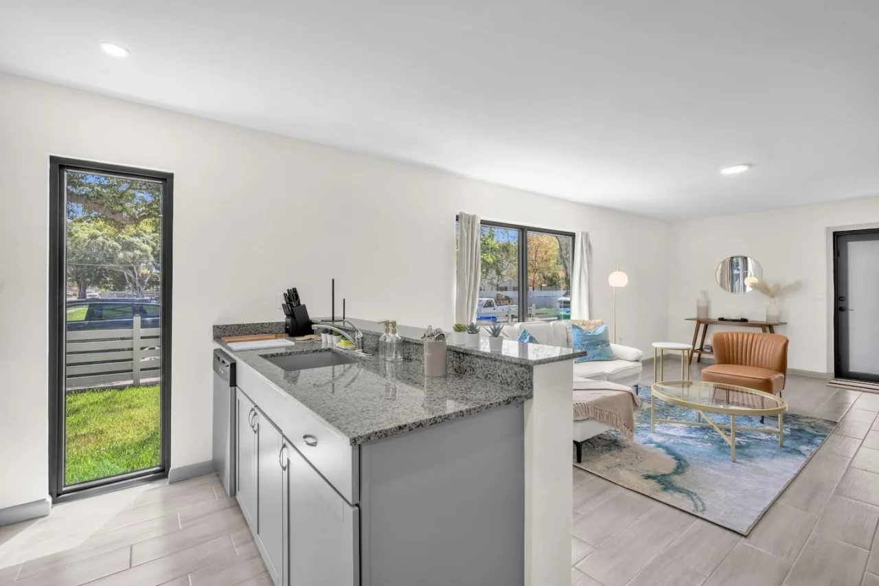 Bright and open kitchen layout with seamless integration into the living space, perfect for entertaining.