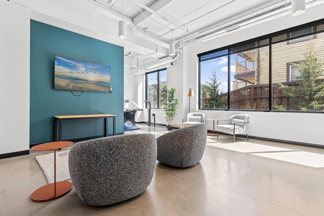 Relax in the living room and watch your favorite shows, lounging is a great way to unwind after a long day.